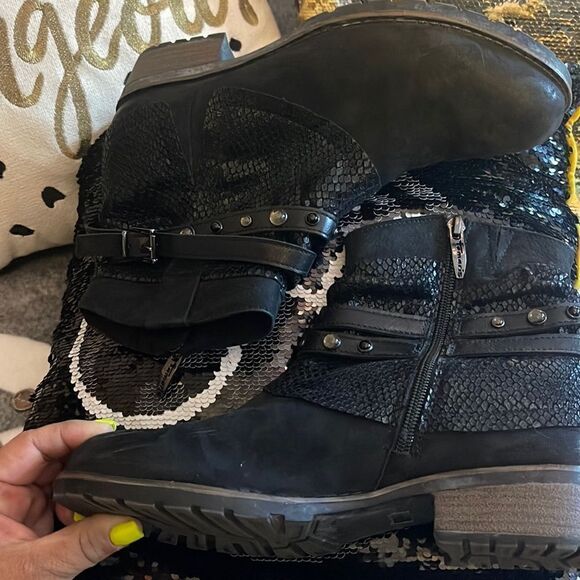 Sz 40/10 tamaris blAck parai leather moto booties:boot - Picture 1 of 7